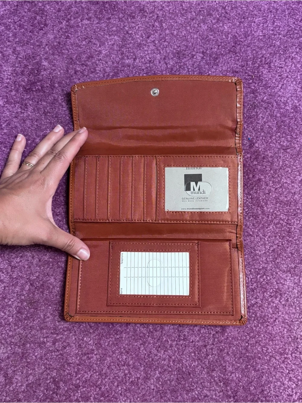 mundi Tan Leather Flap Wallet